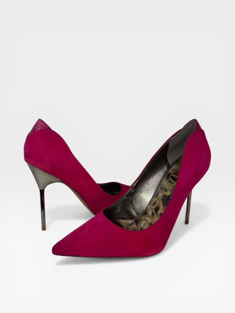Sam Edelman Women's Pink Fuchsia Suede Metalic Pointed-Toe Pumps Heels US 6